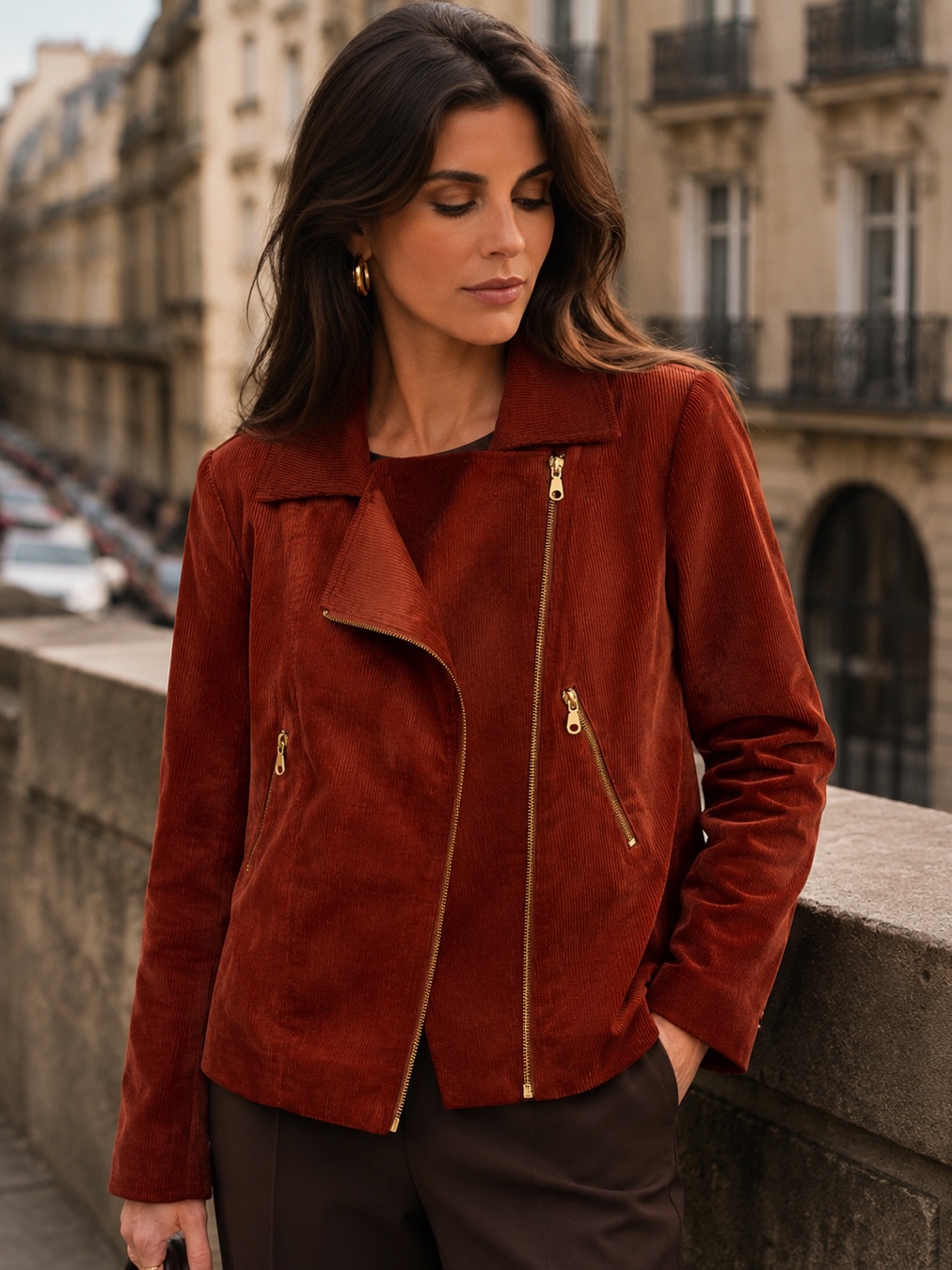 Eliza Faulkner Corduroy Moto Jacket Rust Orange Xs Cotton Zip Up Fall Luxury
